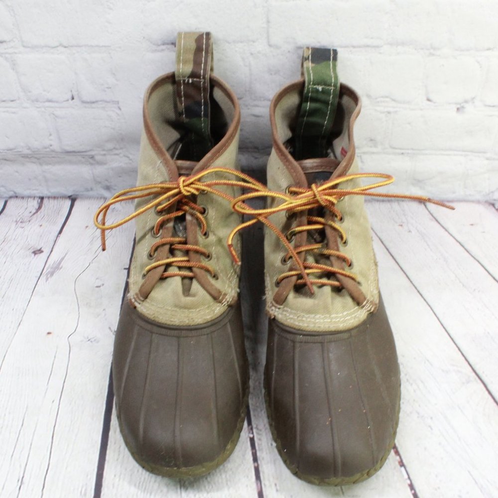 LL Bean Tan Brown Canvas Unlined Ankle Duck Boots Size 12 M - Picture 5 of 9